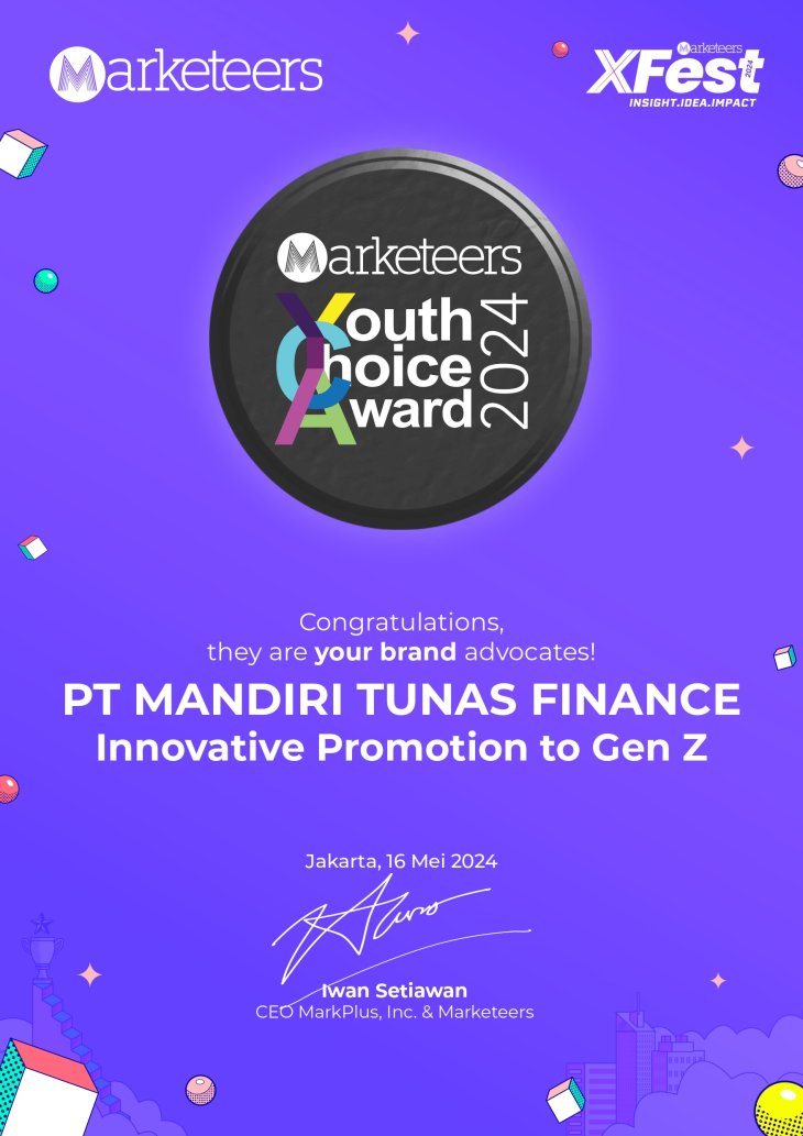 Menjadi Inspirasi Para Gen Z!  Mandiri Tunas Finance Raih Penghargaan  Markeeters Youth Choice Award 2024